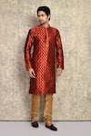 Buy_Arihant Rai Sinha_Red Kurta Art Silk Woven Straight And Churidar Set 