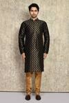 Buy_Arihant Rai Sinha_Black , Chanderi Embroidery Woven Straight Kurta And Churidar Set _Online_at_Aza_Fashions