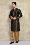 Arihant Rai Sinha_Black , Chanderi Embroidery Woven Straight Kurta And Churidar Set _at_Aza_Fashions
