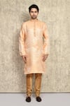 Buy_Arihant Rai Sinha_Orange Kurta Art Silk Woven Geometric Pattern And Churidar Set _Online_at_Aza_Fashions