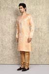 Shop_Arihant Rai Sinha_Orange Kurta Art Silk Woven Geometric Pattern And Churidar Set _Online_at_Aza_Fashions