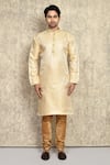 Buy_Arihant Rai Sinha_Gold Kurta Art Silk Woven Geometric Pattern And Churidar Set _Online_at_Aza_Fashions
