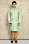 Buy_Arihant Rai Sinha_Green Silk, , Geometric Pattern Straight Kurta And Churidar Set _Online_at_Aza_Fashions