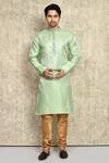 Arihant Rai Sinha_Green Silk, , Geometric Pattern Straight Kurta And Churidar Set _at_Aza_Fashions