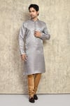 Buy_Arihant Rai Sinha_Grey Silk Embroidery Woven Straight Kurta With Churidar _at_Aza_Fashions