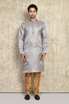 Buy_Arihant Rai Sinha_Grey Silk Embroidery Woven Straight Kurta With Churidar _Online_at_Aza_Fashions