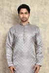 Shop_Arihant Rai Sinha_Grey Silk Embroidery Woven Straight Kurta With Churidar _Online_at_Aza_Fashions