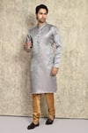 Arihant Rai Sinha_Grey Silk Embroidery Woven Straight Kurta With Churidar _at_Aza_Fashions