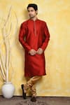 Buy_Arihant Rai Sinha_Red Kurta Art Silk Woven Embroidered Placket And Churidar Set _at_Aza_Fashions