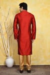 Shop_Arihant Rai Sinha_Red Kurta Art Silk Woven Embroidered Placket And Churidar Set _at_Aza_Fashions