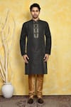 Buy_Arihant Rai Sinha_Black , Chanderi Embroidery Woven Straight Kurta And Churidar Set _Online_at_Aza_Fashions