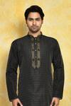 Shop_Arihant Rai Sinha_Black , Chanderi Embroidery Woven Straight Kurta And Churidar Set _Online_at_Aza_Fashions