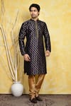 Arihant Rai Sinha_Blue Silk Embroidery Geometric Pattern Kurta And Churidar Set _at_Aza_Fashions