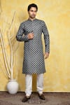 Buy_Arihant Rai Sinha_Grey Kurta Art Silk Printed Geometric And Churidar Set _at_Aza_Fashions