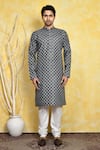 Buy_Arihant Rai Sinha_Grey Kurta Art Silk Printed Geometric And Churidar Set _Online_at_Aza_Fashions