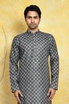 Shop_Arihant Rai Sinha_Grey Kurta Art Silk Printed Geometric And Churidar Set _Online_at_Aza_Fashions