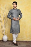 Arihant Rai Sinha_Grey Kurta Art Silk Printed Geometric And Churidar Set _at_Aza_Fashions