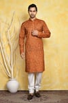 Buy_Arihant Rai Sinha_Brown Kurta Cotton Printed Checkered Set _at_Aza_Fashions