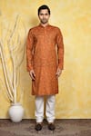 Buy_Arihant Rai Sinha_Brown Kurta Cotton Printed Checkered Set _Online_at_Aza_Fashions