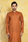 Shop_Arihant Rai Sinha_Brown Kurta Cotton Printed Checkered Set _Online_at_Aza_Fashions