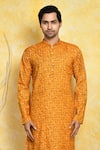 Shop_Arihant Rai Sinha_Yellow Kurta Cotton Printed Geometric Set _Online_at_Aza_Fashions