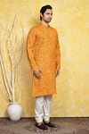 Arihant Rai Sinha_Yellow Kurta Cotton Printed Geometric Set _at_Aza_Fashions