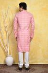 Shop_Arihant Rai Sinha_Pink Cotton Embroidery Checkered Print Kurta And Churidar Set _at_Aza_Fashions