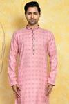 Shop Arihant Rai Sinha Pink Cotton Embroidery Checkered Print Kurta And Churidar Set Online at Aza Fashions Shop_Arihant Rai Sinha_Pink Cotton Embroidery Checkered Print Kurta And Churidar Set _Online_at_Aza_Fashions