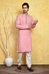 Arihant Rai Sinha_Pink Cotton Embroidery Checkered Print Kurta And Churidar Set _at_Aza_Fashions