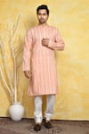 Buy_Arihant Rai Sinha_Orange Kurta Cotton Printed Stripe And Churidar Set _at_Aza_Fashions