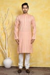 Buy_Arihant Rai Sinha_Orange Kurta Cotton Printed Stripe And Churidar Set _Online_at_Aza_Fashions