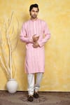 Buy_Arihant Rai Sinha_Pink Kurta Cotton Printed Hexagon Stripe Set _at_Aza_Fashions