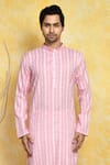 Shop_Arihant Rai Sinha_Pink Kurta Cotton Printed Hexagon Stripe Set _Online_at_Aza_Fashions