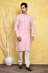 Arihant Rai Sinha_Pink Kurta Cotton Printed Hexagon Stripe Set _at_Aza_Fashions