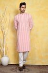 Arihant Rai Sinha_Pink Kurta Cotton Embroidery Resham Paisley Set _at_Aza_Fashions