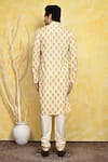 Shop_Arihant Rai Sinha_Yellow , Satin Embroidery Ikat Print Kurta Set _at_Aza_Fashions