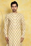 Shop Arihant Rai Sinha Yellow , Satin Embroidery Ikat Print Kurta Set Online at Aza Fashions Shop_Arihant Rai Sinha_Yellow , Satin Embroidery Ikat Print Kurta Set _Online_at_Aza_Fashions