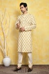 Arihant Rai Sinha_Yellow , Satin Embroidery Ikat Print Kurta Set _at_Aza_Fashions