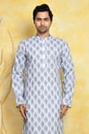 Shop Arihant Rai Sinha Blue Cotton Embroidery Ikat Print Kurta Set Online at Aza Fashions Shop_Arihant Rai Sinha_Blue Cotton Embroidery Ikat Print Kurta Set _Online_at_Aza_Fashions