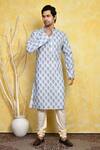 Arihant Rai Sinha_Blue Cotton Embroidery Ikat Print Kurta Set _at_Aza_Fashions