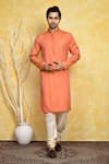 Buy_Arihant Rai Sinha_Orange Kurta Cotton Silk Embroidery Stitchline Thread Collar Set _at_Aza_Fashions