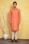 Buy_Arihant Rai Sinha_Orange Kurta Cotton Silk Embroidery Stitchline Thread Collar Set _Online_at_Aza_Fashions