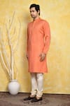 Shop_Arihant Rai Sinha_Orange Kurta Cotton Silk Embroidery Stitchline Thread Collar Set _Online_at_Aza_Fashions