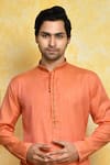 Arihant Rai Sinha_Orange Kurta Cotton Silk Embroidery Stitchline Thread Collar Set _at_Aza_Fashions