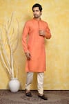 Buy_Arihant Rai Sinha_Orange Kurta Cotton Silk Embroidery Stitchline Thread Collar Set 