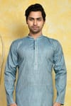 Buy_Arihant Rai Sinha_Blue Cotton, Silk Embroidery Placement Kurta Set _Online_at_Aza_Fashions