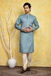 Arihant Rai Sinha_Blue Cotton, Silk Embroidery Placement Kurta Set _at_Aza_Fashions