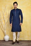Buy_Arihant Rai Sinha_Blue Kurta Cotton Silk Embroidery Stitchline Thread Placket Set _at_Aza_Fashions