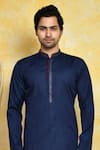 Buy_Arihant Rai Sinha_Blue Kurta Cotton Silk Embroidery Stitchline Thread Placket Set _Online_at_Aza_Fashions