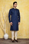 Arihant Rai Sinha_Blue Kurta Cotton Silk Embroidery Stitchline Thread Placket Set _at_Aza_Fashions